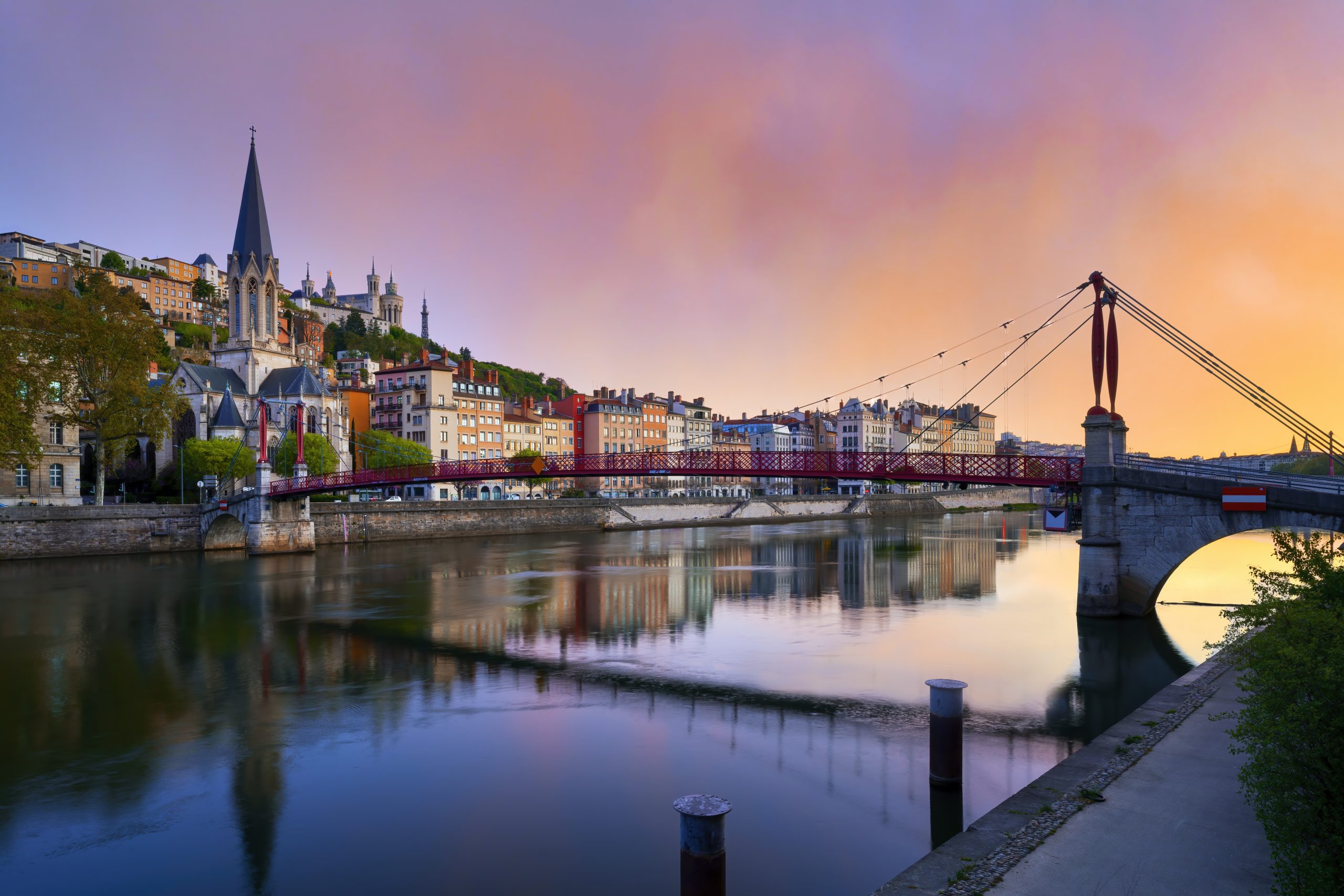 View of Saone river in the morning, Lyon, France